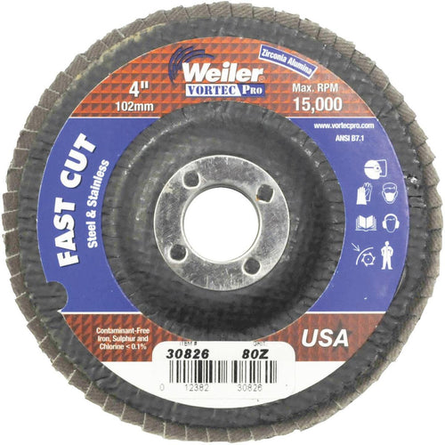 Weiler Vortec 4 In. x 5/8 In. 80-Grit Type 29 Angle Grinder Flap Disc