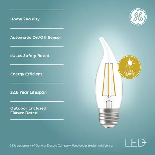 GE LED+ Dusk to Dawn LED Light Bulbs, Security Lights, 60 Watt Replacement, Decorative Candle Bulbs, Soft White