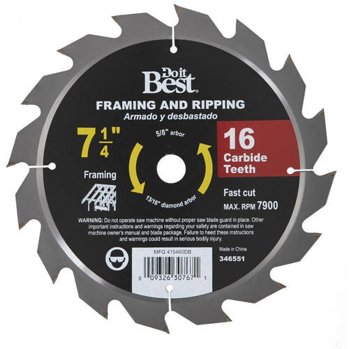 Do it Best 7-1/4 In. 16-Tooth Framing & Ripping Circular Saw Blade, Bulk