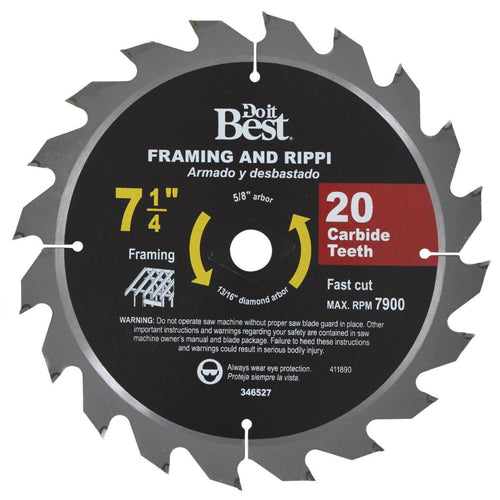 Do it Best 7-1/4 In. 20-Tooth Framing & Ripping Circular Saw Blade