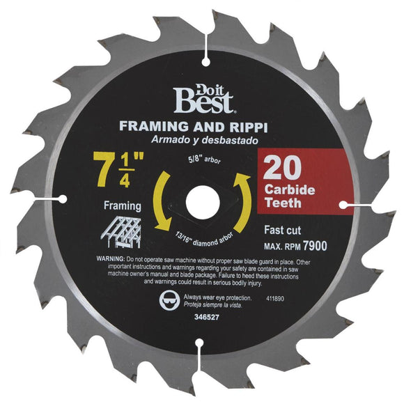 Do it Best 7-1/4 In. 20-Tooth Framing & Ripping Circular Saw Blade