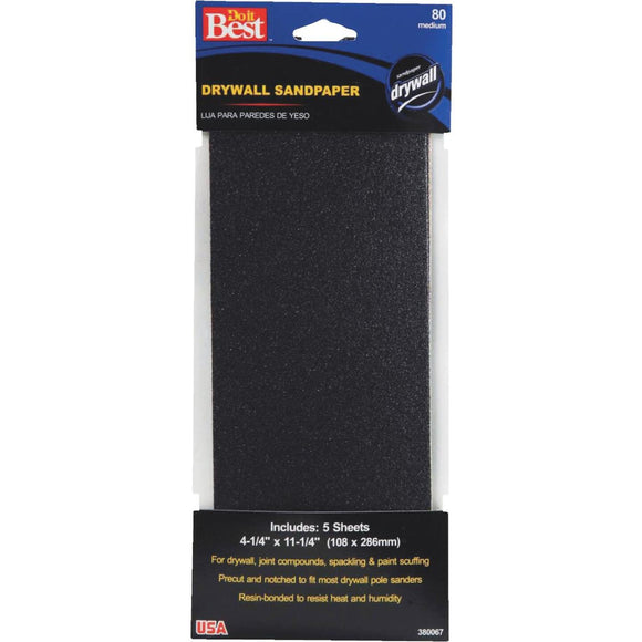 Do it Best 80 Grit 4-1/4 In. x 11-1/4 In. Drywall Sandpaper (5-Pack)