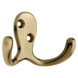 Robe Hook, 2 Prongs, Antique Brass